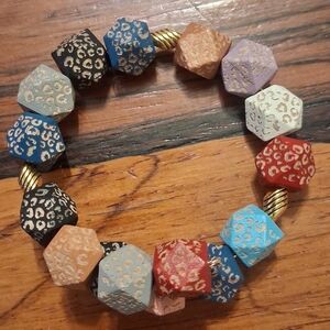 Colorblocked Leopard-Print Memiry Wire Wood Bead Bracelet - Multicolor